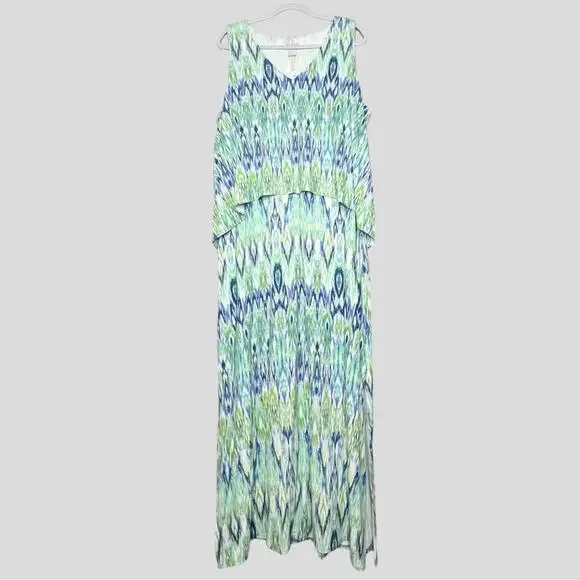 NWT Chico's Maxi Dress Size 3 US XL 16/18 Ikat Popover Regatta Blue Green Travel - Picture 4 of 15